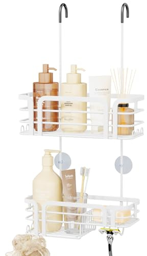 SWTYMIKI Duschablage zum Hängen - Für Mieter und Badezimmer, Kein Bohren | 304 Edelstahl Duschregal zum Hängen, Seifenhalter, 11 Haken, für Shampoo, Conditioner, Toilettenartikel, Razor