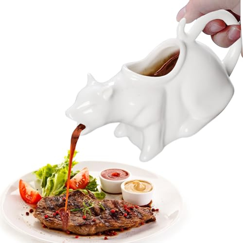 Sauciere Porzellan in Katzenform, Milchkännchen Porzellan, 250ML Keramik-Sauciere für Soßen, Wärmende Soßen, Salatdressings, Milch, Originelles Katzengeschenk für Tierliebhaber (weiß)