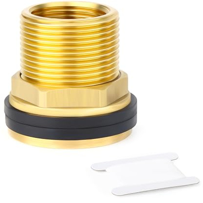 ERGAOBOY 1 Piezas de Conector de pasamuros de latón para Tanque de Agua, 1 BSP Macho - 3/4 BSP Hembra con 2 Anillos de Goma para barriles de Lluvia, acuarios y cubetas