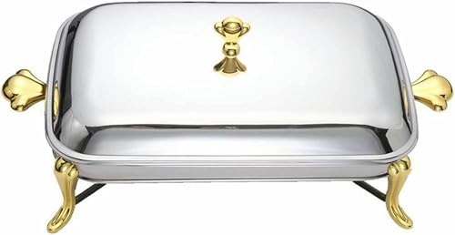 Rectangular Stainless Steel Chafing Dish for Buffet, 1 Pack Catering Set with Lid, Food & Water Pan, Frame & Fuel Holder - Ideal for Parties & Events (B-45x20.5x21cm)