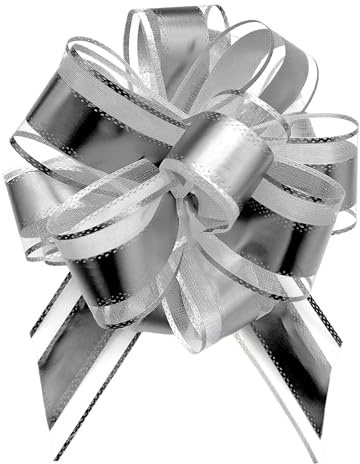 sxvblly 6 Stück Große Zugbänder 15 cm Silberne Schleifen für Geschenkverpackung Hochzeit Körbchen Deko Geburtstagsparty Valentinstag-Geschenkdekoration