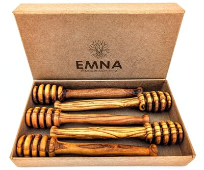 EMNA 5-pack Honungsskedar 12 cm i Olivträ – Handgjorda Honungsdippar | Lyxig Presentförpackning med Äkthetsintyg & Skötselguide | Premium Presentidé Jul Födelsedag Mors dag Fars dag Påsk