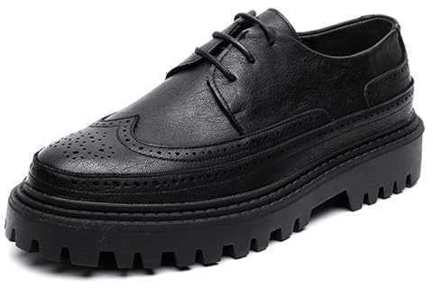 Men's Platform Brogue Dress Shoes Fashion Dress Office Shoes Business Work Casual Wingtip Oxford (Black, Adult, Men, 6.5, Numeric, US Footwear Size System, Medium)