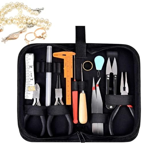 19-delars smyckestång set med bärbar blixtlåsficka – smyckesverktygsset för armband, halsband örhängen | trådtänger tillbehör för hantverkare reparationer