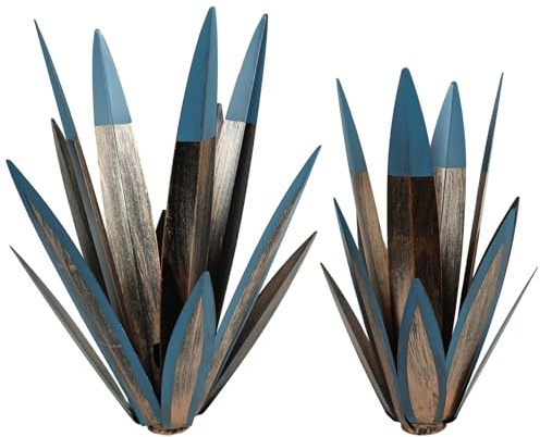 Lot de 2 plantes d'agave en métal pour décoration extérieure, lampe solaire de jardin 16 et 13 agaves, décoration pelouse imperméable, éclairage paysager à énergie solaire pour jardin, patio, ar