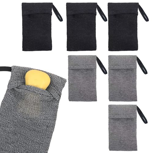 LUFFLOK 6 Piezas Bolsas de Jabón, Bolsas Exfoliantes para Champú Sólido y Pastillas de Jabón, Bolsa de Jabón para Mujeres y Hombres, Guante Exfoliante de Ducha Exfoliante para Ducha, Spa y Masaje