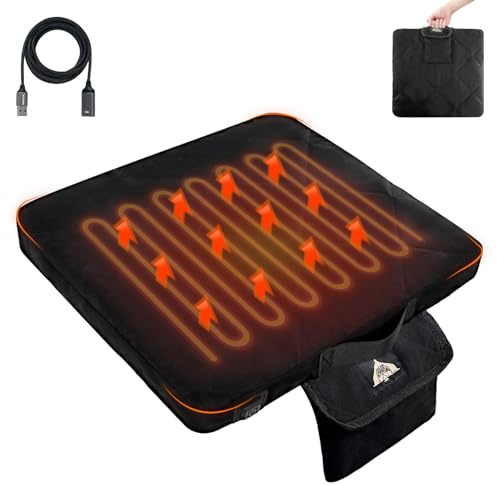 Heated Seat Cushion with 3 Level Heating Lightweight Heated Seat Pad for Stadium Outdoor Camping Hiking Office Universal Seat Cushion (Black)