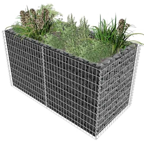 KKHOMEI Gabbione, Gabbione Metallico per Pietre, Zincato,Gabbia Sassi per Recinzioni, Muri di Sostegno, Divisorio da Parete per Decorazioni da Giardino,180x90x100 cm