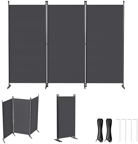 Froadp Paravent Raumteiler 3 Teilig 240x180cm Faltbarer Raumtrenner Flexible Stellwand Sichtschutz mit Erdnägeln und Seilen Freistehend Trennwand für Wohnzimmer Büros Balkon Garten, Dunkelgrau