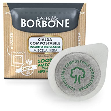 Caffè Borbone Dosette Compostable, Emballage Recyclable, Mélange de Café Noir - 100 Dosettes de Café - Système ESE