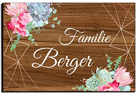 Holz Türschild mit Namen für die Haustür | Namensschild Briefkasten-Schild selbstklebend oder mit Bohrlöcher Klingelschild mit kratzfestem UV Druck | Größe 9x6 cm bunte Türschilder