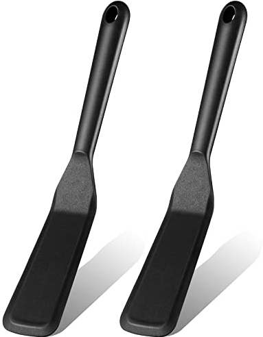 Zopeal 2 Pieces Crepe Spatula Silicone Narrow Skinny Flipper Long Heat Resistant Cooking Pancake Spatula Non Stick for Cooking Egg Burgers Pizza Pancake Steak Omelet(Black)