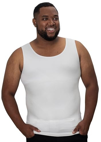 QORE LOGIQ Gynecomastia Compression Shirts for Men - Sleeveless Slimming Undershirts Tummy Control and Body Shaper Tank Top White 2XLT (Tall Fit)