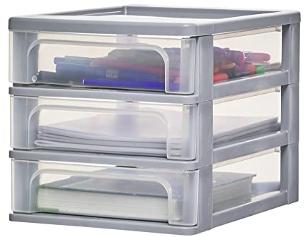 Iris Ohyama Cassettiera in Plastica, Portaoggetti, 3 Cassetti Medi, Grigio, Apertura Facile, Formato A4, Trasparente, Per Ufficio, Documenti, Forniture e Accessori, Contenitore, Senza BPA, OCH-2030