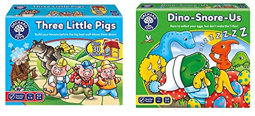 Orchard Toys Three Little Pigs Board Game, Fun Family Game for Children Age 3-6, Dinosaur Themed