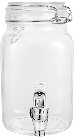 PAREKS Dispensador de bebidas de vidrio con espiga, dispensador de bebidas hermético, tarro transparente, fermentador de vino, jarra de agua, botellas de jugo para fiestas, té de sol, té helado, 2 L