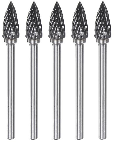 sourcing map 5pcs Carbide Rotary Burrs 1/8 (3mm) Shank 1/4 (6mm) Head Double Cut Pointed G Shape Die Grinder Bits Rasp Files for Metal Wood Plastic Polishing Engraving