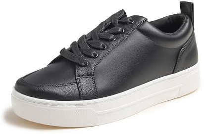 Feversole kvinnors bekväma lätta sneaker vegan läder plattform vardagliga promenadskor, Svart veganskt läder, 39.5 EU