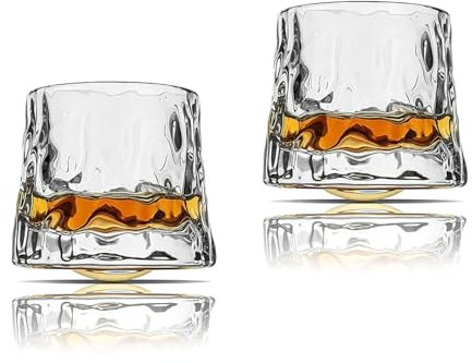 Sthrucrack Set di 2 bicchieri da whisky rotanti e decompressivi, stile da bar, per bourbon Scotch Rum (confezione da 2 pezzi, struttura a martello, 180 ml)