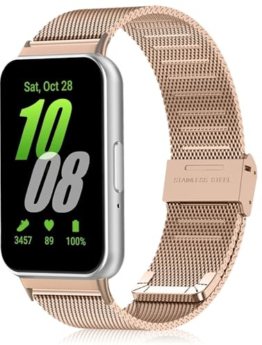 KoGiio Samsung Galaxy Fit 3 armband herr dam andas vävt nätband i rostfritt stål för Samsung Galaxy Fit 3 - roséguld, Klassisk