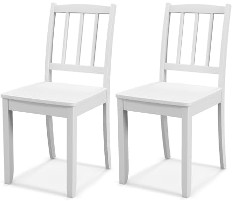 Giantex Wooden Dining Chairs Set of 2, Modern Kitchen Chairs w/Rubber Wood Legs & Curved Backrest, Ladder Back Diner Chairs, Farmhouse Side Chairs for Study, Dining Room, Load 400 LBS, White
