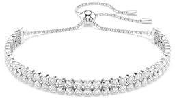 Swarovski Matrix Bracciale Tennis, Gioiello Versatile con Zirconia Bianchi, Pietre a Taglio Round, Design Cupchain, Chiusura a Scorrimento, Placcatura in Tonalità Rodio, 24 cm, 0,4 cm