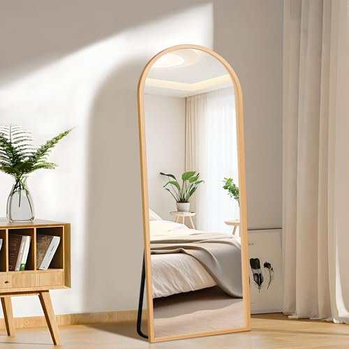 FURNIinspire Arched Full Length Mirror with Stand, 57x20 Full Body Mirror Standing Hanging or Leaning Wall, Arch Wall Mirror with Aluminum Alloy Thin Frame for Bedroom Living Room Gold