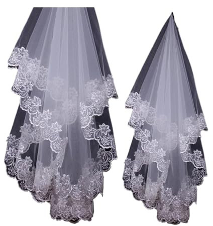 AHIOJEGX Brautschleier Weißer Elfenbein-Spitze-Stickerei-Brautschleier 1 Schicht verheiratete Hochzeits-Zusätze Für Hochzeiten Partys Zeremonien(Ivory)