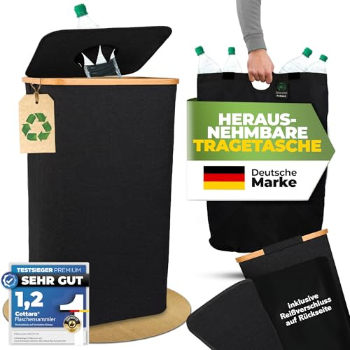 COTTARA® Pfandflaschen Sammelbehälter mit Reißverschluss | Pfandbehälter mit Einwurf | Ideal als Pfandflaschen Behälter Flaschensammler Leergut Sammelbehälter 100L (Schwarz ohne Aufdruck)
