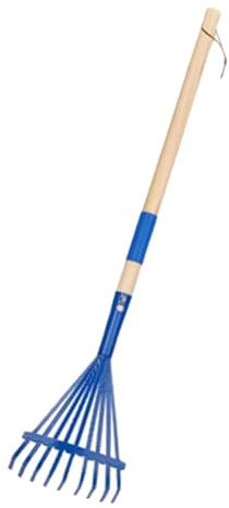 Cpolebev Rastrello per Bambini con Manico In Legno Duro e Simpatico Rastrello per Bambini, Attrezzo da Giardino per Bambini di Età Superiore Ai 3, Blu