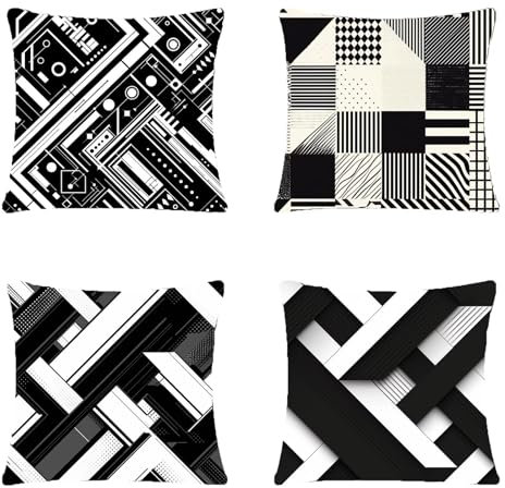 4er Set Kissenbezug Schwarz Und Weiß Kissenhülle Weich Dekokissen Geometrie Unsichtbarer Reißverschluss Sofakissen Zierkissen Urlaubsparty Picknick Outdoor Wohnzimmer Schlafzimmer 80x80cm Weich A-208