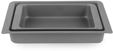 Russell Hobbs Shield 2-Piece Stackable Roaster Set – 32/38 cm Ultra Non-Stick Roasting Trays, Durable Carbon Steel, PFOA-Free, Oven Safe up to 220 °C, Long-Lasting Deep Oven Tray, Grey