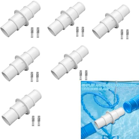 Lergas Schlauchverbinder 1/2 Zoll Doppelkupplung, Schlauchkupplung Schlauchanschluss 32/38 mm, Schlauchadapter Zwei Wege, Schlauch Verbindungsstück für Vakuumschläuchen Poolpumpen (6 Stück)