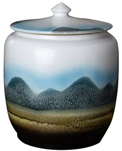 Ceramic Rice Bucket, Food Storage Container with Lid, Large Ceramic Rice Cylinder, Classic Sealed Grain Dispenser, Rice Storage Container for Flour, Nuts