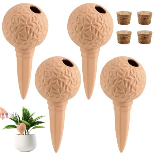 EXLECO 4pcs Tonkegel Bewässerung mit Stopfen, Bewässerungskugeln Ton 185ml | Pflanzen Wasserspender, Bewässerungssystem, Bewässerung Zimmerpflanzen Urlaub für Balkon Topfpflanzen Blumentopf