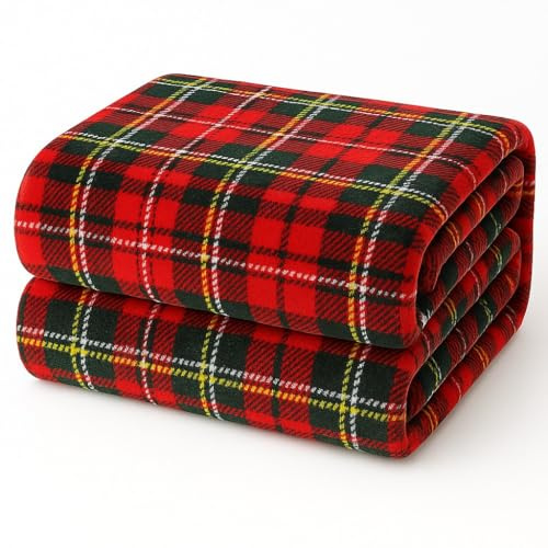 Corredocasa Plaid in Pile Ultra Morbido e Soffice con Elegante Trama Scozzese Made in Italy - Leggero e Confortevole - Perfetto per Divano, Letto (Rosso Quadrato, Matrimoniale 210x240)