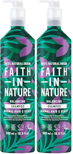 Faith In Nature - Natural Shampoo Aluminium Bottle - Vegan & Cruelty Free, No SLS or Parabens - 500ml, Lavender & Geranium (Pack of 2)