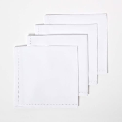 HOMESCAPES Tovaglioli in cotone, set di 4, biancheria da tavola tinta unita, colore: bianco