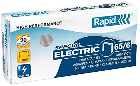 Rapid 66/5mm Strong Staples, For Stapling up to 20 Sheets, Use with Electric Staplers, Galvanised Wire, Box of 5000, 24869000