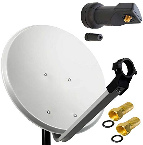 Premium X 45cm Satellitenschüssel Stahl Hellgrau Satelliten-Antenne SAT Anlage Single LNB 2X F-Stecker 1 Teilnehmer