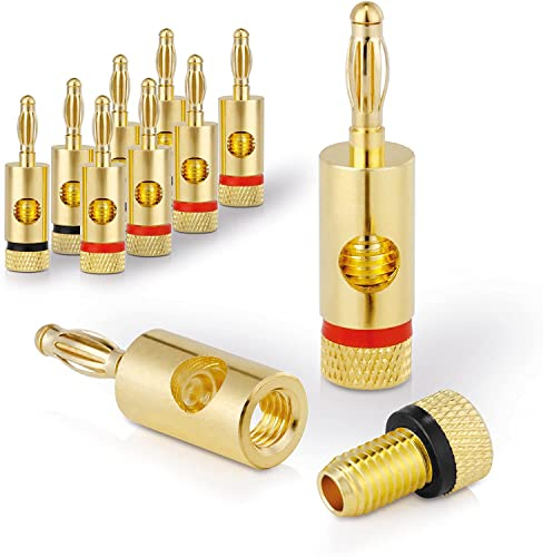 Sentivus SC000-08 Bananenstecker Premium (8er-Set) für alle Lautsprecherkabel mit einem Durchmesser von max. 6mm², 8 Stück mit Farbcodierung (4x rot, 4x schwarz), 24k vergoldet, 8-er Set