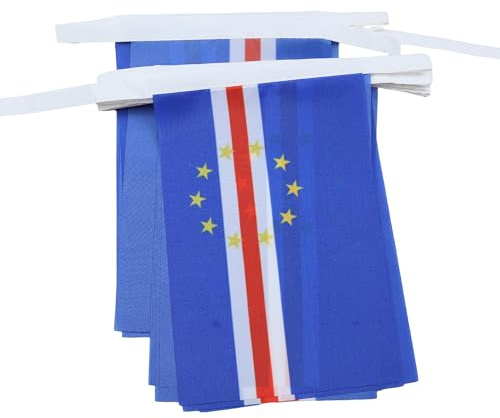 AZ FLAG Cape Verde Bunting 6 m 20 flags Light Polyester 21x15 cm | Indoor and outdoor use Cape Verdean 20 ft flag bunting Cabo Verde flags stitched onto reinforced tape lightweight polyester