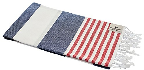 Carenesse Asciugamano di Hammam TOMMY blu strisce rosse bianche, 100 x 180 cm, 100% cotone, aspetto marino, peshtemal, asciugamano sauna, telo da bagno, telo mare, fouta