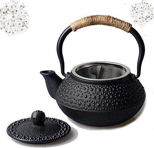 HwaGui Mini Gusseisen Teekanne Japanische mit Sieb Infuser Kleiner Schwarzer Teekanne 0,3l/300ml [MEHRWEG]