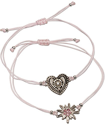 Alpenflüstern Trachten-Armband Set Strass-Edelweiß und Trachtenherz - Damen-Trachtenschmuck mit antik-Silber-farbenem Edelweiss und Trachten-Herz, verstellbare Trachten-Armketten rosé-rosa DAB053