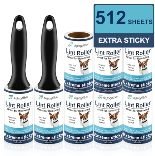 Lint Rollers for Pet Hair, Clothes, Furniture, Carpet, Couch, Extra Sticky Lint Remover, Travel Size Cat Dog Hair Lint Roll, 2 Handles+8 Roller Refills Pack, 64 Sheets/Roller (512 Sheets Total)