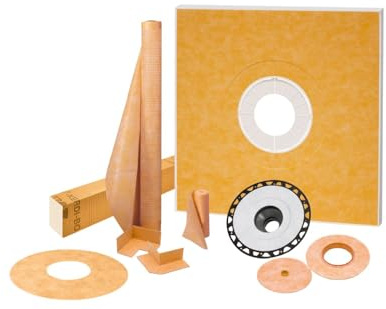 Schluter Kerdi Shower Kit with Shower Tray, Curb, Waterproofing Membrane, Strips & Seals - ABS Plastic, 48 x 48 Tray Size, Center Outlet Position - KSK1220ABS