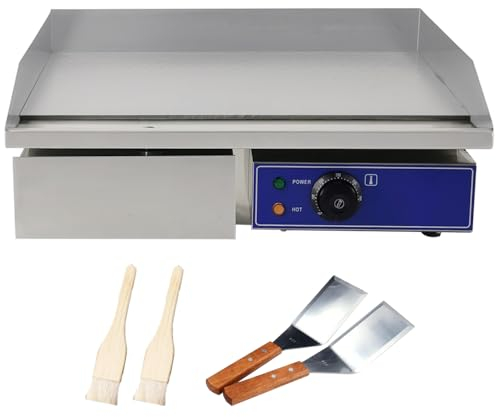 Taimiko Piastra elettrica professionale in acciaio inox 3000 W, 220-240 V, piastra grill in ghisa liscia, L540 x l355 mm, termostato da 50 a 300 °C, anti spruzzi, 18,5 kg