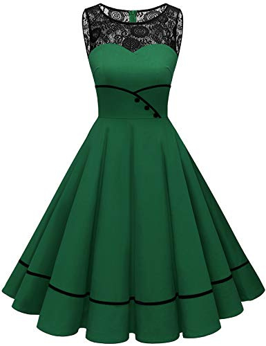 Bbonlinedress Robe de Soirée Noël Femme Chic et Elegant Robe Cocktail Vintage Années 50s 60s Style Audrey Hepburn pour Fête Mariage Baptême Gala Ligne A Green XL