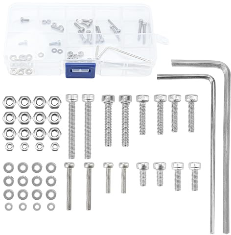 50pcs/set Universal Turntable Headshell Cartridge Mounting: Stainless Steel Hex Socket Head Screws, Bolts, Nuts, Metal Washers & Wrenches - Assortment Kit in A Mixed Boxed Case - For Phonograph Parts